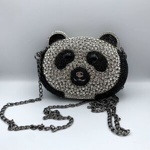 Charles Dary Black and White Panda Crossbody Bag with Beaded Design